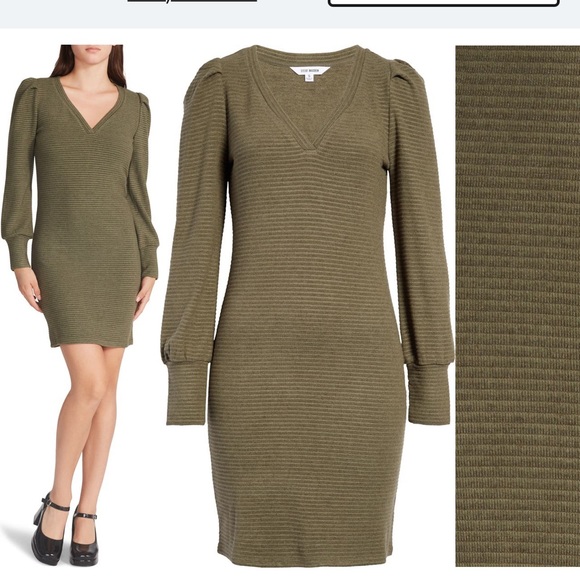 NWT. STEVE MADDEN Kadelin Solid Striped Long Sleeve Sweater Dress - OATMEAL - Picture 1 of 10
